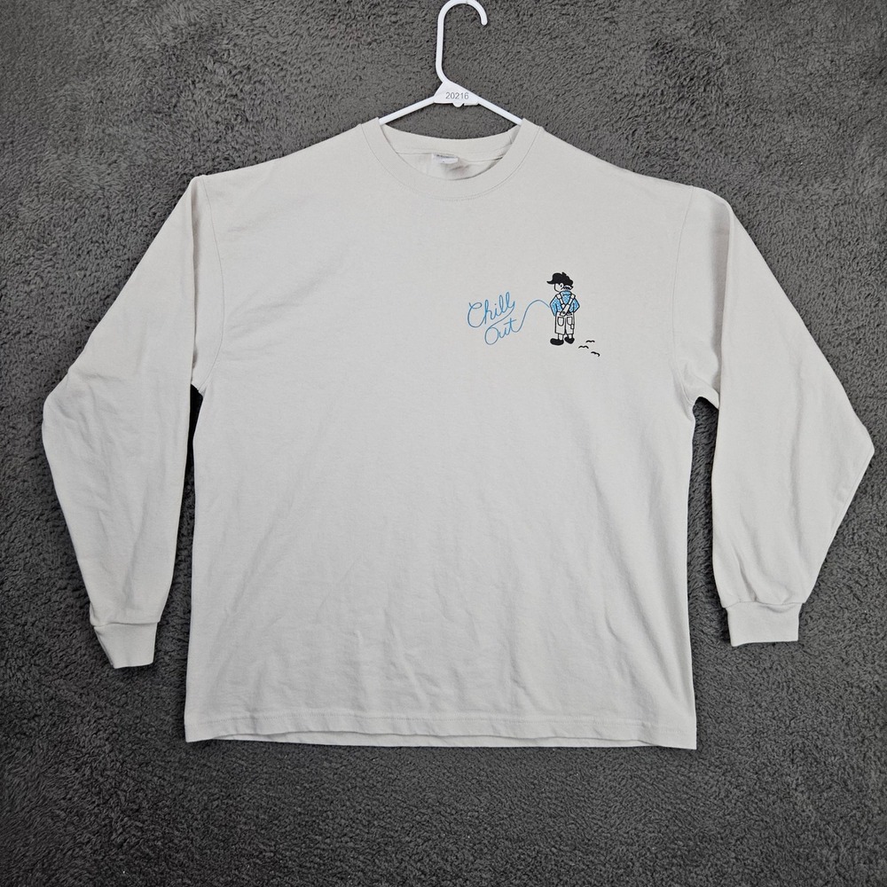 United Athle Urban‎ Label Mens Long Sleeve Graphic T-Shirt Cream Large Chill Out